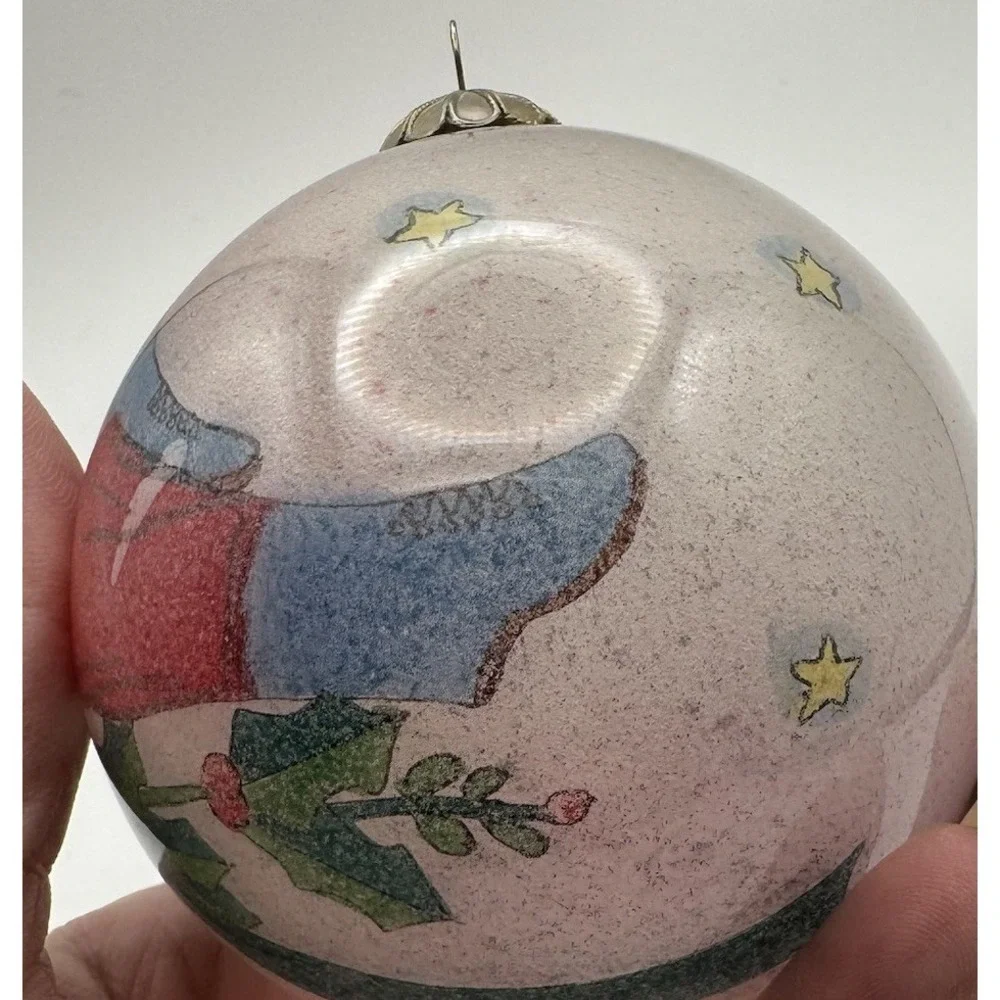 Vintage Reverse Inside Hand Painted Folk Art Santa Glass Ornament Ball 80-90's